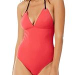 Vilebrequin Size S Watermelon Red Navy Blue Neoprene Halter One Piece Swimsuit Photo 1