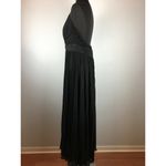 Carmen Marc Valvo  Plisse Jumpsuit 14 Black Beaded Belt Wide Pleated Leg V Neck Photo 5