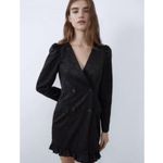 ZARA  Jacquard Dot Puff Shoulder Blazer Mini Dress Black Size Small Photo 4