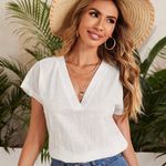 SheIn Emery Rose Batwing Sleeve Solid White Tee- Photo 4