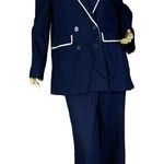 Halogen BLUE W/WHITE TRIM OVERSIZED LINEN BLEND PANT SUIT (16/XL) Photo 0