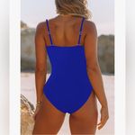 Viottiset Women's Bandeau One Piece Swimsuit Strapless High Cut Out Blue Small Photo 2