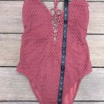 Hollister  Clay Rose Colored Boho Crochet One Piece Swimsuit Photo 10