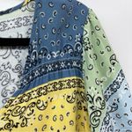 True Craft  Multicolor Patchwork Mini Dress tunic L v-neck flowy flutter sleeve Photo 7