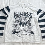 ROMWE Anime Women's Cute Striped Oversized Round Neck Long Sleeve Subcul shirt S White Photo 0