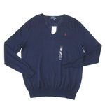Ralph Lauren NWT Polo V-neck Boyfriend Fit in Navy Cotton Linen Sweater XL Photo 1
