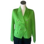 Jules & Leopold NWT  Vibrant Green Double-Breasted Blazer Embellished Button M Photo 3