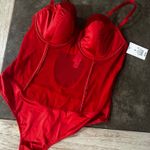Auden  Red Satin Mesh Keyhole Lingerie Bodysuit Underwire Thong Lined Cups Photo 4