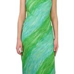 Shoulder Y2k Green & Blue Swirly Dress Babydoll Cami Midi Dress Small Medium Photo 1