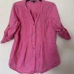Chaus Sport Top Linen women’s S Pink Roll Tab Sleeves Button up Pin Tuck Blouse Photo 0