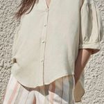 ZARA Linen Blend Balloon Sleeve Top Photo 4