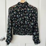 ZARA  Black Floral Sheer Blouse Metallic Cropped Size M Photo 3