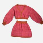 Free People Maeve Checkered Gingham 2 Piece Cardigan & Skirt Matching Set Large Photo 4