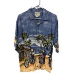 Big Dogs Women's Button Up Shirt Rayon Large Motorcycle Tropical Print Photo 0