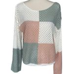 Hem & Thread  Colorblock Granny Crochet Sweater Top Women’s Size L Flare Sleeves Photo 0