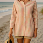 Soft Surroundings  Button Down Shirt Striped 100% Cotton Long Sleeve Top‎ Size 3X Photo 0