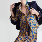 J.Crew  Collection Royal Blue Gold
Lion Print Silk Shirt Blouse Size 0 Photo 2