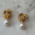 NWOT Gold and White Pearl Hoop Earrings Photo 3