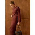Sézane NWT Sezane Marilou in Caramel Cable Knit Merino Wool Midi Sweater Skirt XS Photo 1