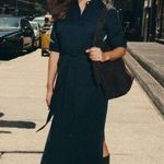 Madewell Utility Tie Waist Maxi Shirtdress Navy Belted Pockets Lyocell XXS NWT Photo 1