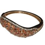 Women's Leaf Pattern Rhinestone Studded Hinge Bangle Bracelet Orange Photo 0