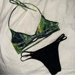 Tropical Green and Black Bikini with Leaf Print Photo 1