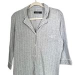 Lauren Ralph Lauren Women’s Sz M Striped Cotton Button Down Sleepshirt Monogram Gray Size M Photo 1