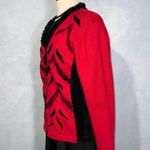 Berek Vintage Red & Black Beaded~Velvet~Fur~Zip Up Cardigan Sweater Large Photo 9