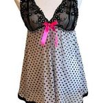 White black polka dot babydoll lingerie size large sequins sheer lace Photo 0