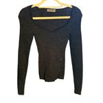 Anthropologie A by Black/Gold Metallic Lures Sweetheart Neck Ribbed Sweater Sz X Photo 7
