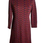 Vintage 60s Wool Blend Mod Sheath Dress S Red Blue Geometric High Neck Lined Zip Photo 0
