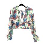 By Anthropologie Boho Tie Back Floral Ruffle Long Sleeve Crop Top Women's Small White Photo 1