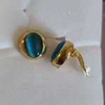 PALÚ Teal gold tone snaps oval vintage fashion earrings. Blue Photo 2