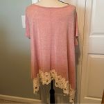 JODIFL Womens Size Small Oversized Pink Lace Trim Short Sleeve Flowy Top Blouse Photo 9
