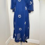 Stevie May Embroidered Leaf Dress V Neck, Lined, Empire Waist Open Back Size XS Blue Photo 7