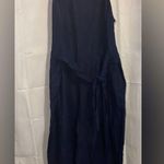 Loft  Blue Linen Blend  Spaghetti Strap Front Tie Jumpsuit Size 16 Women's NWT Photo 3
