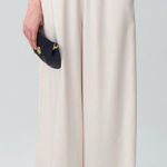 Claudie Pierlot Wide Leg Trousers Pants with Smocked Waist Band Satin Beige 38 Gold Size 6 Photo 0