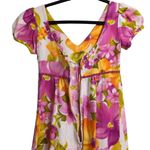 Hawaiian Pink Floral V Neck Puff Sleeve Empire Waist Maxi Dress XS (see meas) Photo 8