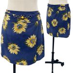 Vintage Y2k Skort Sunflowers Print Front Chain Belt Detail Chambray Mini size 8 Blue Photo 1