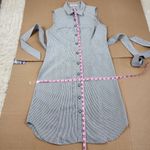 Grace Sleeveless Dress Blue Striped Midi Buttton Front Cotton Blend Tie Waist 6 Photo 7