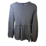 Nine West Nine West Herringbone Peplum Top Button Front Long Sleeve Gray Petite Small Photo 1