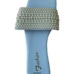 Women’s Blue Pearl Wedding Sandals Size 40 US 9/9.5 Beaded Strap Slip Photo 1