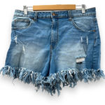 No Boundaries  Light Wash High Rise Raw Fringe Hem‎ Distressed Short Shorts Sz 17 Photo 0