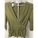 Topshop  Women's Olive‎ Green 3/4 Sleeve Wrap Top Blouse Size US 6 UK 10 Photo 2