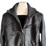 Womens Claiborne faux leather jacket with ribbed sweater sleeve Black Size M Photo 0