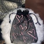 PINK - Victoria's Secret Black and Pink Heart-Patterned Drawstring Bag Photo 2