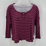 We The Free  Henley Top Womens S 3/4 Sleeve Boxy Crop Striped Pullover Ribbed Tee Photo 0