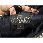 Alex Evenings  Off-the-Shoulder Jersey Gown Slit Maribou Feather Trim Navy 14 NEW Photo 6