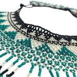 Mexican Handmade Glass Seed Beaded Fringe Collar Bib Necklace Green Photo 15