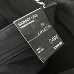 INC  Jeans Skinny Leg Tummy Control Ankle Mid Rise Rhinestones Raw Hem Black 24W Photo 4